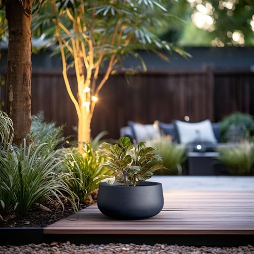 Kante Charcoal Concrete Planter 16" Dia All-Weather Round Accent Pot - Image 5