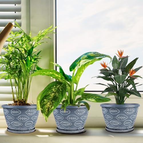 Nooulap Outdoor Flower Pots Set of 3, 11 Inch, Blue - Image 4
