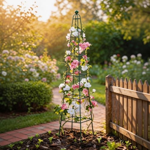 Vego Garden 7.8 ft Pyramid Obelisk Garden Trellis, Metal Rustproof Plant Support Rose Trellis, Tower Potted Cages for Flowers Fruits Vegetable Vines Indoor & Outdoor - Image 5