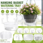 25 PCS Hanging Basket Saucers for Plants – Clear 6-12 Inch Plastic Watering Tray with Hooks, Anti-Leak Drip Pan & Water Catcher for Indoor & Outdoor Hanging Baskets (10 in,20PCS) - Image 3