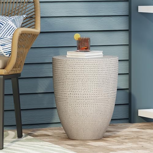 ø14.25'' Concrete Side Table End Table for Outdoor & Living Room, Modern Retro Round Circle Drum Style, Durable and Lightweight, Cement Material, No Assembly, Gray - Image 4