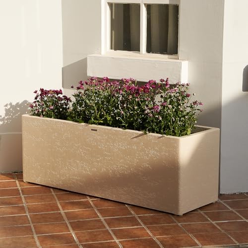 42" Large Rectangular Outdoor Planter, Off-White, Modern Plant Boxes - Image 2
