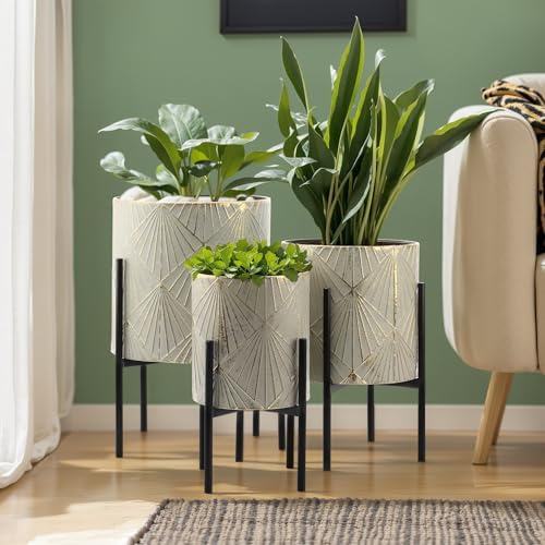 LuxenHome Planters for Indoor Plants, Set of 3 Floor Plants Pots with Stand - Image 6