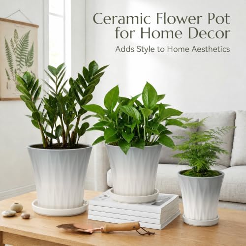 Ceramic Pots for Plants with Saucer(Grey, 10 Inch) - Image 2