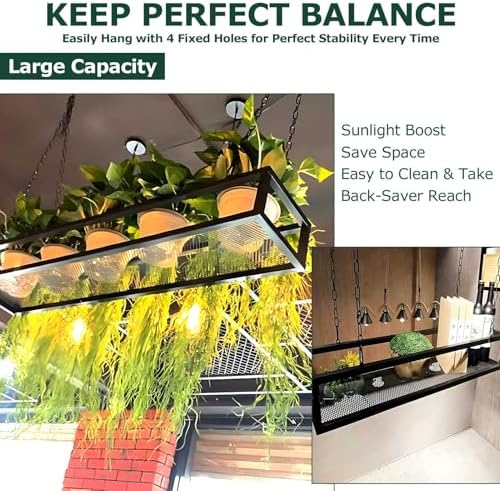 Flower Pot Rack Storage, Ceiling Hanging Plant Stand, Floating Suspended Shelving, Creative Plant Railing Shelf for Bar, Living Room, Balcony, Flower Shop(60x25x15cm) - Image 5