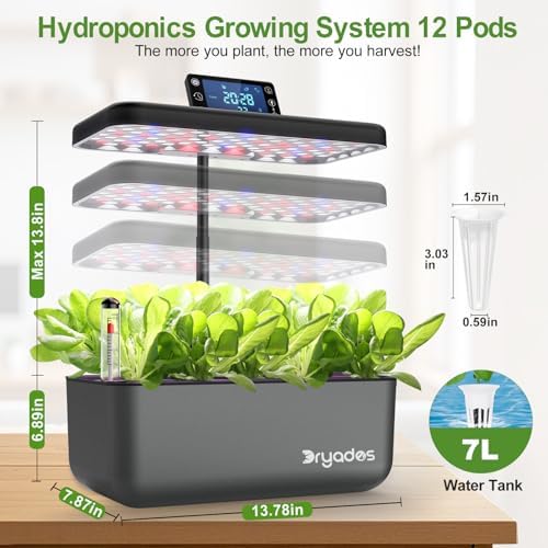 Hydroponics Growing System Kit with Seeds, 12-Pod Indoor Garden with 24W Full-Spectrum LED Grow Light, Smart LCD Control and 7L Water Tank for Herbs, Lettuce, Vegetables and Flowers(Black) - Image 6