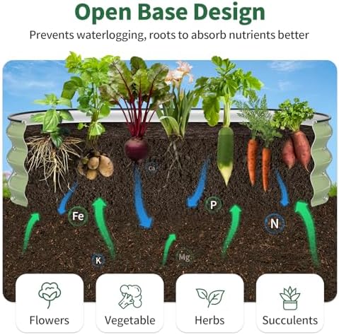 Kesfitt Raised Garden Bed, 4x2x1 FT Galvanized Steel Metal Raised Garden Bed, Oval Open-Bottom Design, 12-Inch Deep for Outdoor Vegetable & Herb Gardening, Fruit Green - Image 4