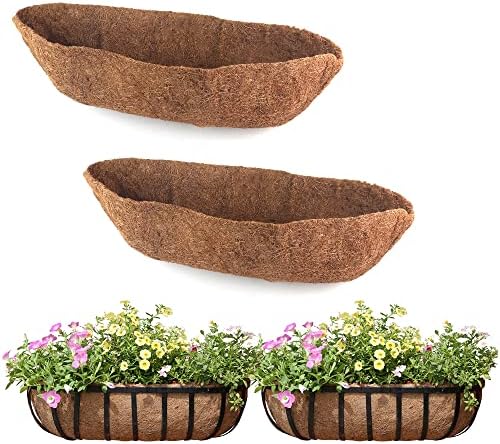 2 Pack Trough Coco Liner Fiber Replacement for Planters, 24/30/36/48 inch Half Moon Coconut Coir Planter for Window Box/Hanging Trough Planter, Garden Flower Vegetables Pot, Fence Flower Baskets by EROCK