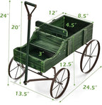 DORTALA Wood Wagon Planter, Outdoor Garden Flower Planter Cart with Wheels, Small Decorative Wood Raised Bed Plant Pot Box Stand for Backyard, Patio, Balcony, Green - Image 3