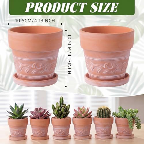 Maxdot Set of 6 Embossed Succulent Pots 4" Small Terracotta Pot, Leaf Style - Image 2