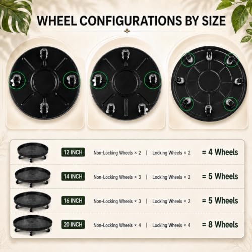 Choclaif 3 Pack Plant Caddy with Wheels, 12/14/16 Inch Heavy Duty Metal Rolling Plant Stands for Large Pots, Indoor & Outdoor, Black - Image 3