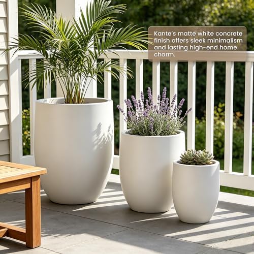 Kante Large Round Bullet White Concrete Planter 21.7" Tall, Outdoor - Image 6