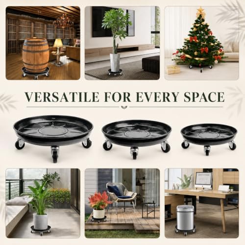 Choclaif 3 Pack Plant Caddy with Wheels, 12/14/16 Inch Heavy Duty Metal Rolling Plant Stands for Large Pots, Indoor & Outdoor, Black - Image 7