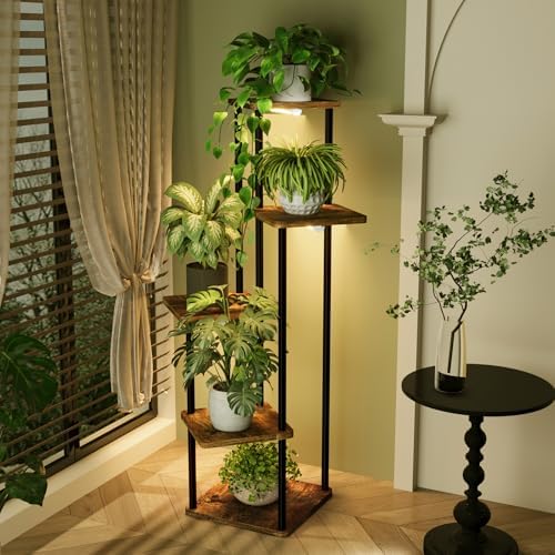 Bamworld Tall Plant Stand Indoor with Grow Light Corner Plant Shelf - Image 2
