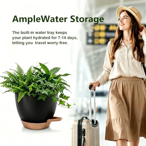 Plant Pots for Indoor 9/8/7/6.5/6/5 Inch, Self Watering Planter Pots with Drainage Holes and Saucers, 6Pcs Plastic Flower Pots for Indoor & Outdoor Plants（Black） - Image 5