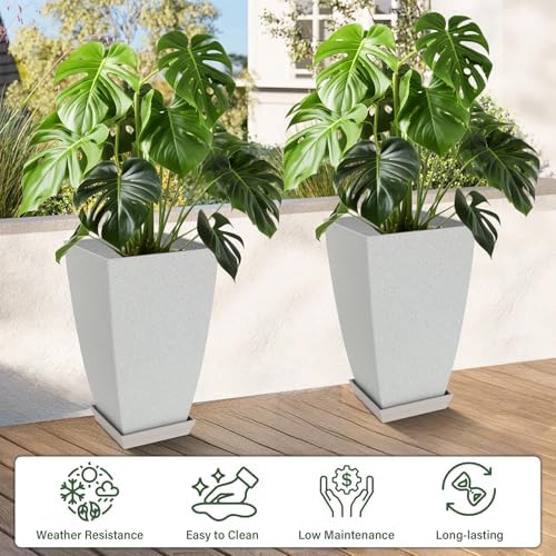 Neoaider Set of 2 Tall Planter, 21 inch Large Plastic Planter, Bluish Gray - Image 2