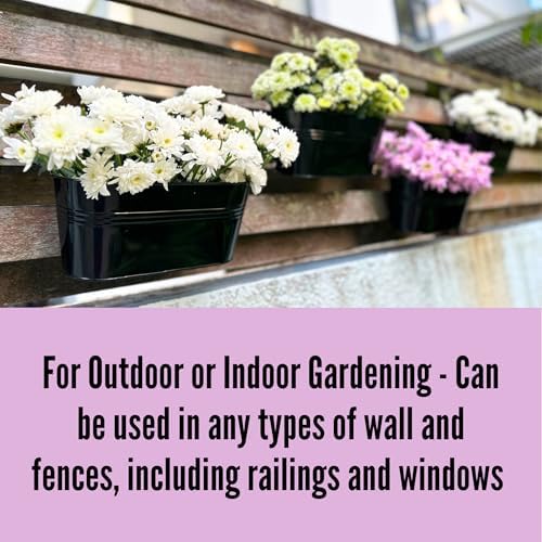 LaLaGreen Rail Planter Outdoor Plants(11.8 Inch, 15 Pack) Black Metal Iron Hanging Flower Pots Deck Railings Fence Buckets Modern Countryside Boho Style Wall Mount Window Box Plant Holder Porch Decor - Image 5