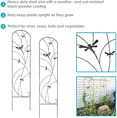 Sunnydaze 56" Black Metal Garden Trellis for Climbing Plants, 2-Pack - Image 2
