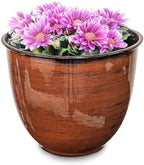 Headwind Glazed Ironstone Hamilton Collection Decorative Plant Pot – 12" Chestnut Brown Pot – Lightweight & Durable with Drainage Flower Pots for Indoor Plants & Outdoor Planter Use by Robert Allen by Headwind