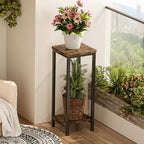 Homeiju 2-Pack Plant Stand Indoor, 2 Tier Wood Corner Plant Stand, Modern Square Plant Shelf Flower Stand for Living Room Patio Balcony Garden, Rustic Brown - Image 4