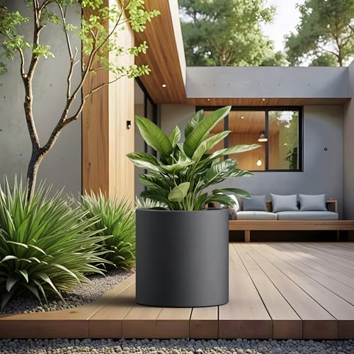 Kante 15.7" Tall Cylinder Concrete Planter, Black Round Flower Pot for Home - Image 5