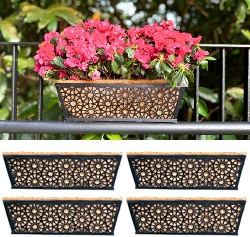LaLaGreen Garden Wall Planter (16 in, 4 Pack) Black Window Box with Liner by L%C3%A1L%C3%A1Green