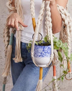 PILLOWPIA Macrame Plant Hanger 55" – Indoor Outdoor Hanging Planter Rack for Ceiling, Wall, or Window – Boho Rope Plant Holder for 10" Pots – Decorative Garden & Patio Plant Accessory – Sea Glass - Image 7