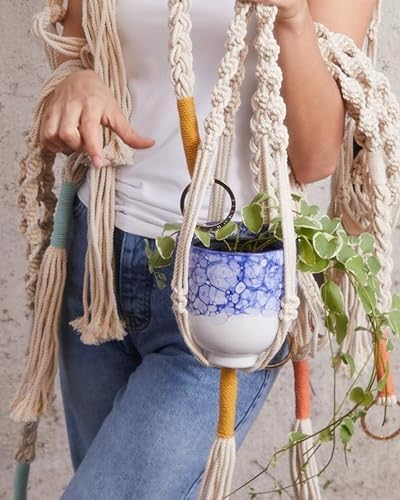PILLOWPIA Macrame Plant Hanger 55" – Indoor Outdoor Hanging Planter Rack for Ceiling, Wall, or Window – Boho Rope Plant Holder for 10" Pots – Decorative Garden & Patio Plant Accessory – Sea Glass - Image 7