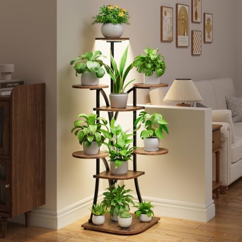 LATIBELL Corner Plant Stand with Grow Light, Brown, 48" 8 Tier - Image 2