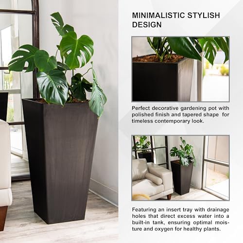 XBrand 28-Inch Tapered Indoor and Outdoor, Set of 2, Black Planter - Image 6
