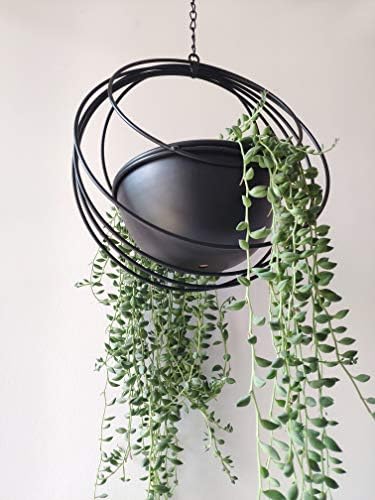 RISEON Boho Metal Plant Hanger,Metal Geometric Hanging Planter, Modern Planter, Mid Century Air Plant Holder Stand, Minimalist Planter for Indoor Outdoor Home Wedding Decor (Black) - Image 2