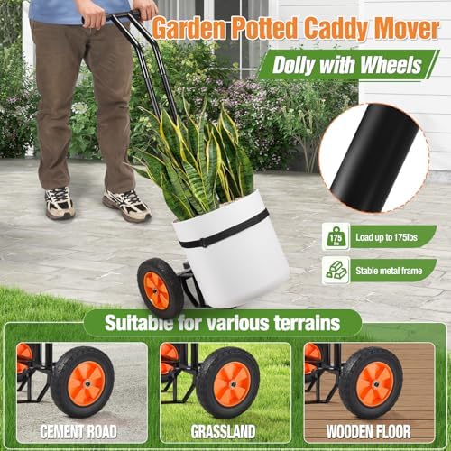 Plant Caddy with Wheels, Heavy Duty Plant Mover Cart with Adjustable Grabbing Arm and Strap, 175 LBS T-Handle Plant Dolly with Suction Cups for Plant Pots Garden Pot Trolley Indoor Outdoor Use, Black - Image 2