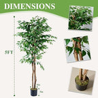 VECELO Artificial Ficus Tree with Sturdy Nursery Pot, 5FT Faux Silk Plant for Indoor Outdoor Home Garden Decor, 2 Pack - Image 6