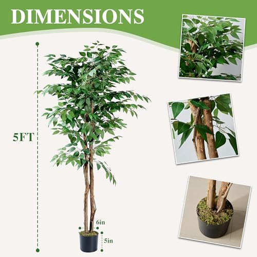 VECELO Artificial Ficus Tree with Sturdy Nursery Pot, 5FT Faux Silk Plant for Indoor Outdoor Home Garden Decor, 2 Pack - Image 6