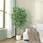 SOGUYI 5ft Artificial Ficus Tree in White Imitation Ceramic Planter - Image 3
