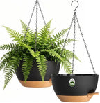 13 Inch Large Self Watering Hanging Planters 2 Pack with Saucers by Areutxbis