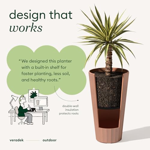 Veradek Column Series Tall Planter - Tapered Outdoor Planter with Shelf - Image 5