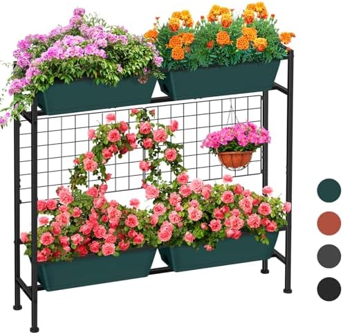 Vertical Raised Garden Beds 32.4" Tall Planter Raised Beds Boxes Patio Herb Garden Planter Outdoor with Metal Fences Legs for Small Climbing Plant Gardening Vegetables Patio Balcony Porch, Green by ETELI