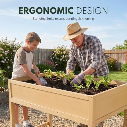 PASAMIC Elevated Planter Box 38×24×28 Inch, HIPS Raised Plant Bed with Support Legs, Heavy Duty 180 lbs Load Bearing, Large Reinforced Planter for Vegetables, Ideal for Yard, Balcony, Oak - Image 4