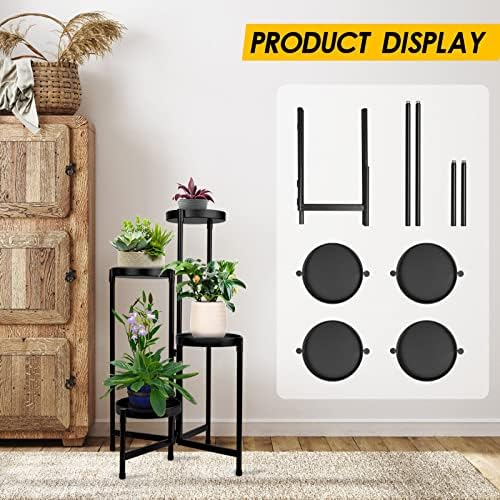4 Tier Plant Stand Indoor Outdoor, 31 Inch Tall Metal Plant Shelf Waterproof, Plant Holder with Folding Design For Home, Living Room, Black - Image 7