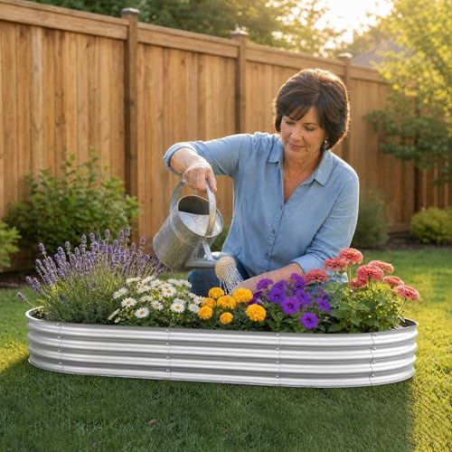 Galvanized Raised Garden Bed, Outdoor Planter Box for Gardening Metal Oval Raised Bed for Vegetables Flowers Herb & Fruit Easy Assembly Patio Kit for Planting Plants-SILVERY-8X4X1FT-1PCS - Image 6