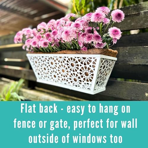 LaLaGreen Decorative Wall Planter (16 in, 2 Pack) White Window Flower Box - Image 5