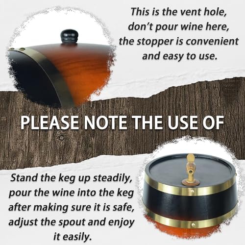 1.5L Whiskey Barrel Dispenser Oak Aging Barrels Home Whiskey Barrel Decanter for Wine, Spirits, Beer, and Liquor (Brown) - Image 5