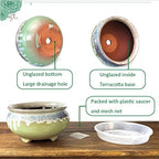 7 Inch Glazed Terracotta Plant Pot Round Ceramic Succulent Planter Pot with Drainage and Saucer Cactus Clay Pot (Green Flowing Glaze) - Image 2