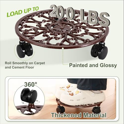 2 Pack 11 In Rolling Plant Stand with Wheels Metal Plant Caddy with Wheels - Image 5