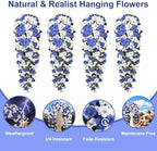Artificial Hanging Flowers for Outdoors, 4 PCS 544 Blooms UV Resistant Morning Glory Faux Silk Vines, No-Odor Realistic Fake Plants for Garden Planter Porch Patio Decoration, White Blue - Image 5