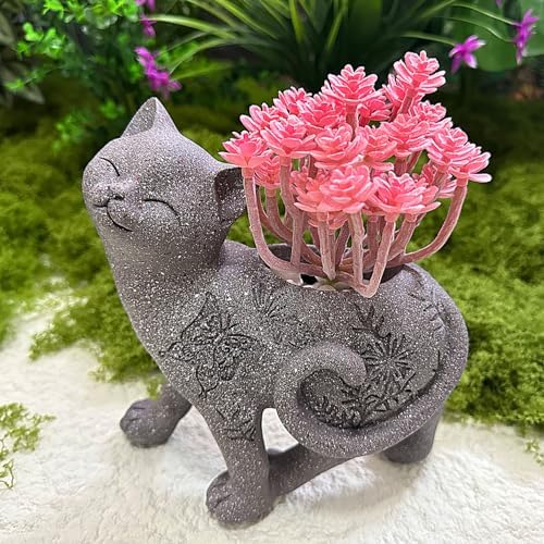 7.9" Cat Succulent Planter Holder Figurine, Creative Garden Animal Flower Pot Statue, Indoor & Outdoor Planters, Cat Flower Vase, Adorable Plant Pot, Decorative Succulent Container - Image 7