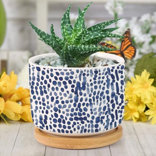 Navy Leopard Print Ceramic Planters African Animal White Blue Plant Live Indoor with Pot with Drainage Holes and Saucers Pot for Pots Outdoor Indoor Plants - Image 6