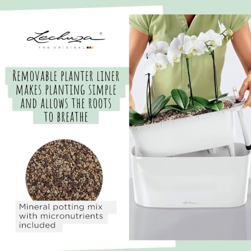 Lechuza Delta 20 Cream White High Gloss, Self-Watering Planter Indoor, H7.1 L15.7 W5.9 in - Image 6