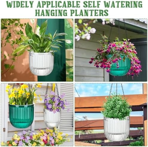 4 Pcs 6.5'' 4.5'' Hanging Self Watering Pot for Indoor Plant, Green, Clear - Image 5